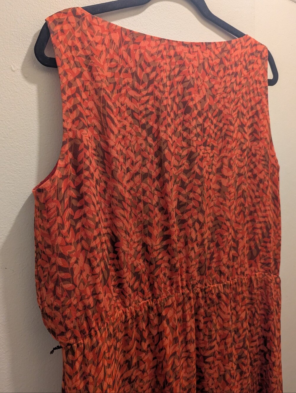 Coldwater Creek Cowl Neck Sleeveless Silk Dress Burnt Orange Leaf Pattern - 16 - Picture 7 of 12